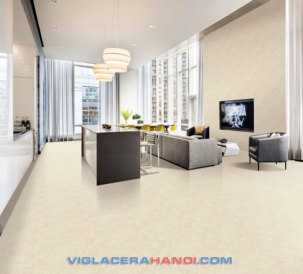 Phối cảnh Gạch lát nền Viglacera ECO-M622 (60x60cm) Gạch lát nền Viglacera ECO-M622 (60x60cm)