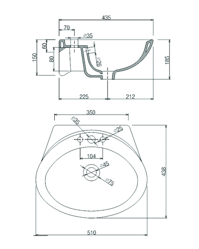 Bản vẽ kỹ thuật Chậu rửa mặt Viglacera VTL2 Bản vẽ kỹ thuật Chậu rửa mặt Viglacera VTL2